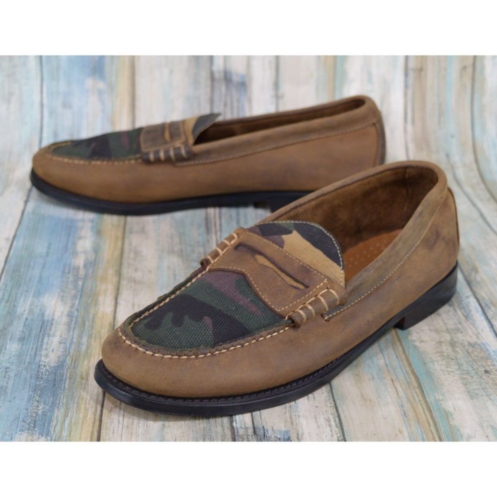 GH Bass Weejuns Camo Penny Loafers Men's Size 12 Leather Slip On Shoes